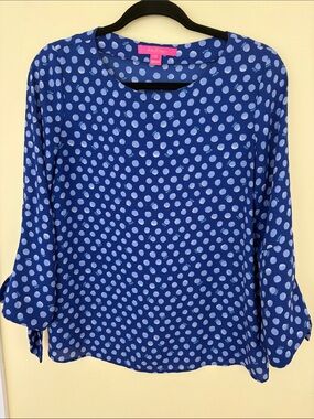 Lilly Pulitzer Blue Polka Dot Long-Sleeve Blouse XS